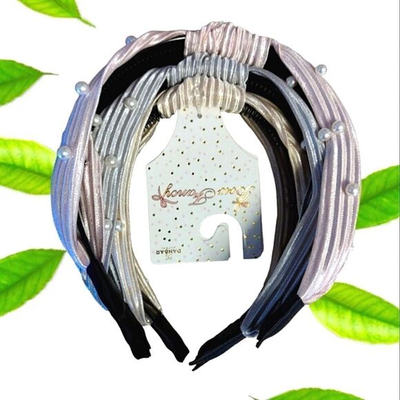 Bow Fancy Set of 3 Pastel Metallic Pearl Embellished Top Knot Headbands NWT - Picture 3 of 13